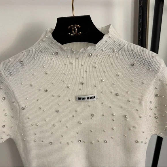 MIU MIU semi-high-neck short-sleeved knitted top - Picture 3 of 8